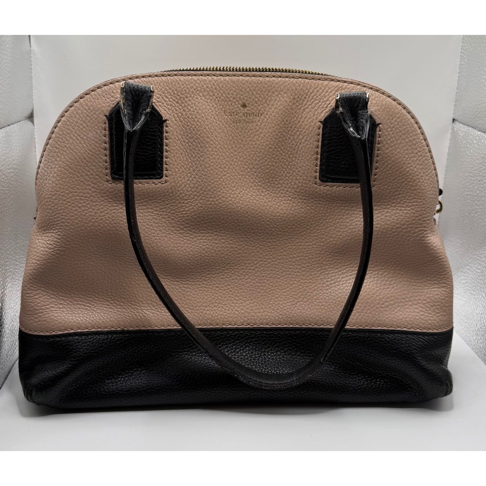 Kate Spade New York Pebbled Leather Dome Satchel Beige Black Floral Lining